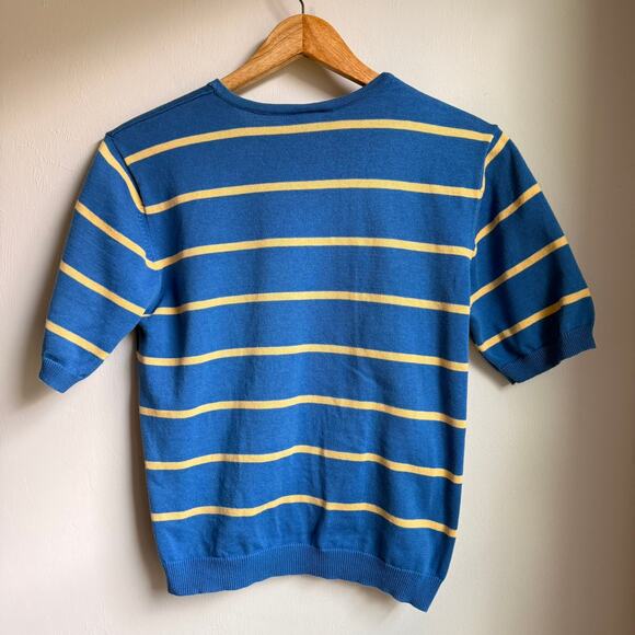 Talbots Vintage Striped Cotton Sweater Blue Yellow Short Sleeve Small - Picture 4 of 6